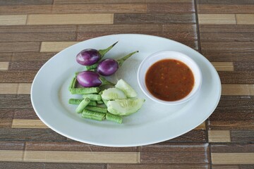A shrimp paste chili paste suite on a table.