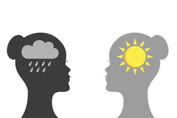 mental health concept woman with rain and sun symbol silhouette vector illustration EPS10