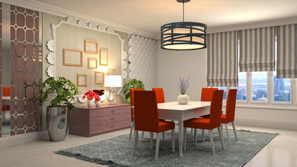 Fototapeta na wymiar Interior dining area. 3d illustration
