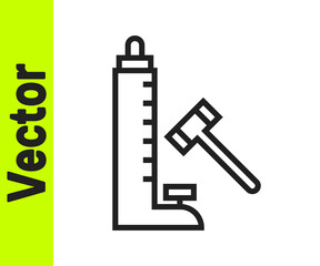 Black line High striker attraction with big hammer icon isolated on white background. Attraction for measuring strength. Amusement park. Vector.