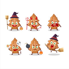 Halloween expression emoticons with cartoon character of cookies tree