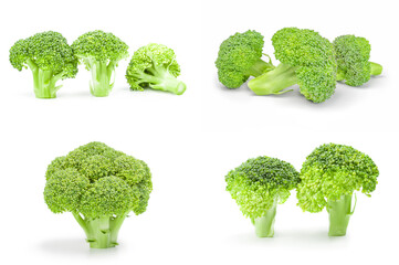 Collection of fresh green broccoli isolated on a white background with clipping path