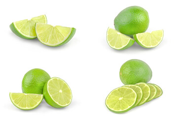 Group of limes isolated on a white background cutout