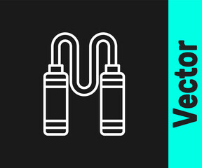 White line Jump rope icon isolated on black background. Skipping rope. Sport equipment. Vector.