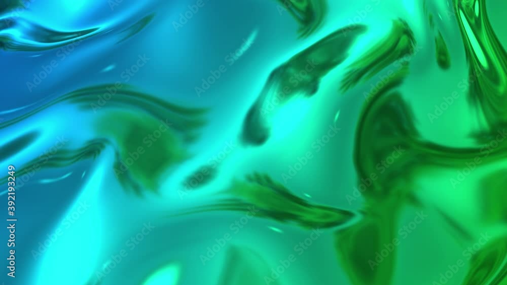 Aufkleber background of animated blue green metalic gradient in 4k with waves. 3d render of wavy cloth surface