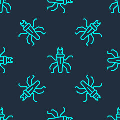 Green line Termite icon isolated seamless pattern on blue background. Vector.