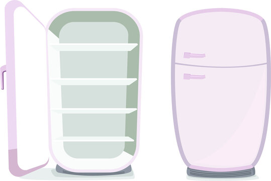 Empty and open empty fridge vector illustration in cartoon style