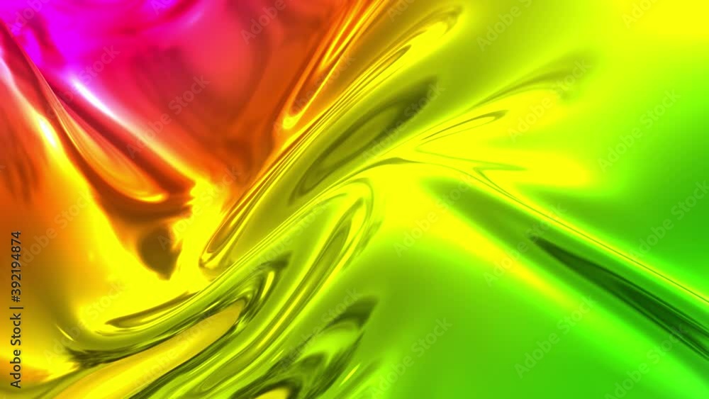 Poster bg of animated rainbow metallic gradient with waves in 4k. abstract 3d of wavy cloth surface that fo