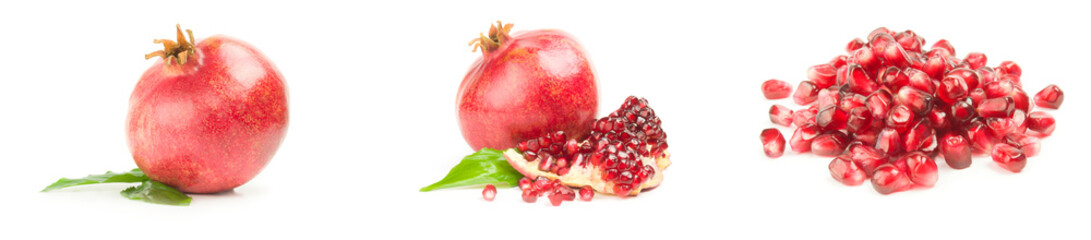 Collage of pomegranates on a isolated white background