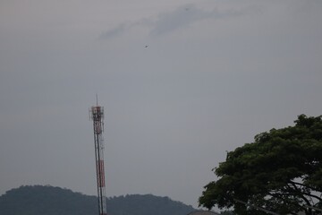 Telecommunications antennas, radio and satellite communication technology, telecommunications industry Mobile network or telecommunications 4g separated from the blue background