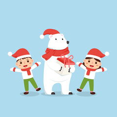 Kids wearing Christmas costumes. Kid character and Bear design.