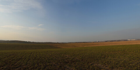 Autumn walks through fields and forests, beautiful panorama.