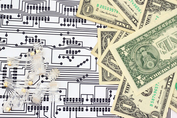 Dollar paper money, schematic of circuit board. New plan.