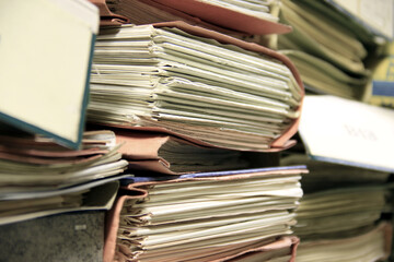 Old archived documents, papers in archive.