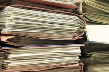 Old archived documents, papers in archive.