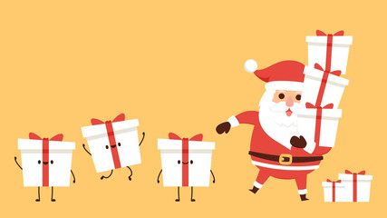 Merry Christmas poster. Santa Claus cartoon vector. Santa character and Gift box design.