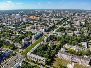 Naklejka premium Aerial view of the intersection of Vorovsky Street and Oktyabrsky Avenue