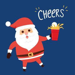 Santa Claus cartoon vector. Santa character design. Red beer cup vector. Beer pong.
