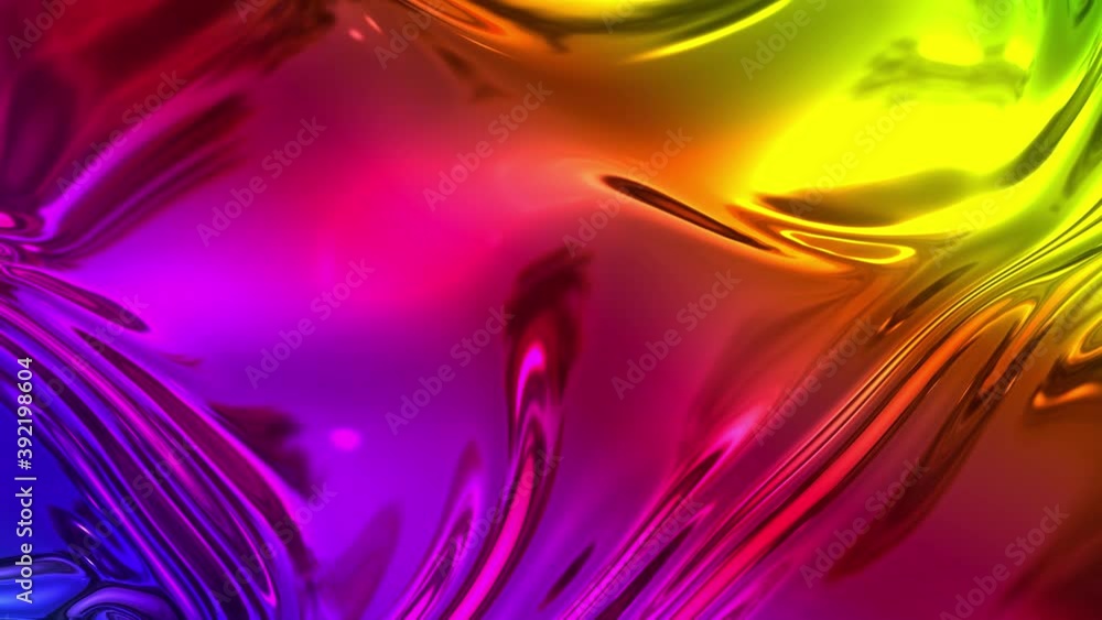 Poster bg of animated rainbow metallic gradient with waves in 4k. abstract 3d of wavy cloth surface that fo