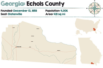 Large and detailed map of Echols county in Georgia, USA.
