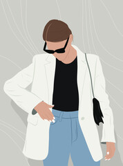 Vector fashion illustration of stylish pretty girl. Custom Digital Portrait. Flat Illustration Portrait.