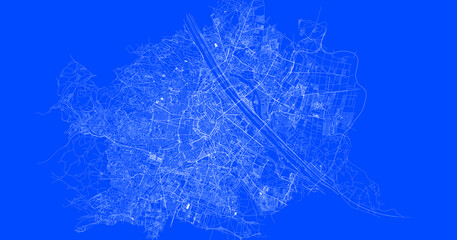 Blueprint of Vienna city of austria, One Color Map, color change, Artprint