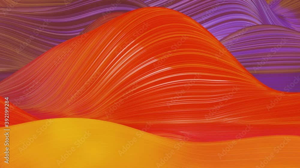 Poster beautiful abstract background of waves on surface, red yellow color gradients, extruded lines as str