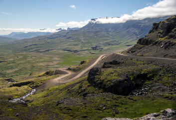 Majestic volcanic landscape covered with moss in Iceland highlands