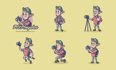 photographer vintage badges in cartoon characters design