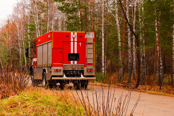 Fire truck rushes to the rescue. Forest fires.