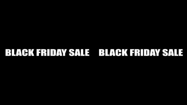 Running line of words white letters on a black background Black Friday Sale. 4K sales holiday banner