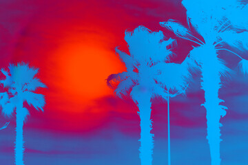 Retro illustration of the bright color of a palm tree