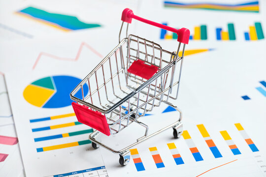 Concept of reports and sales charts for chain grocery stores