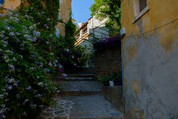 Fototapeta na wymiar steep street in a typical village of Provence, Bormes les mimosas