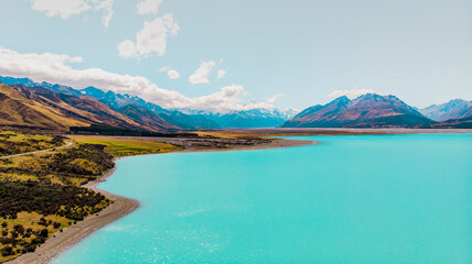 Pukaki Lake and Mount Cook in New Zealand.