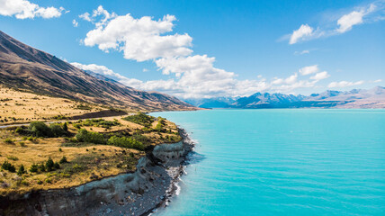 Pukaki Lake and Mount Cook in New Zealand.