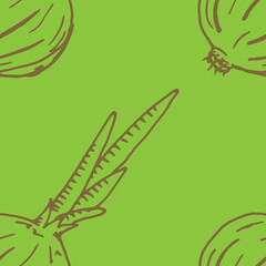 Seamless pattern from onion. Vector illustration of a seamless background of onions. Hand drawn onions.