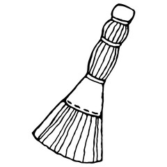 Broom for cleaning. Vector illustration of a broom and dust. Hand drawn broom.