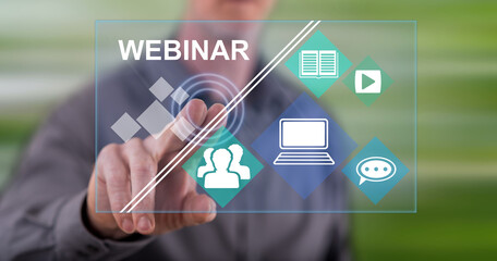 Man touching a webinar concept