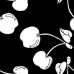 Cherry berries seamless pattern. Vector illustration of a cherry seamless pattern. Hand drawn cherry.