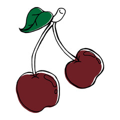 Cherry icon. Vector illustration of a sprig of cherries isolated on white background. Hand drawn cherry berry.