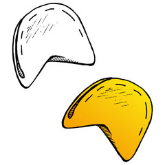 Chocolate biscuits with nuts. Vector illustration of cookies with chocolate and nuts. Hand drawn icon, logo biscuit. Tasty round cookies.