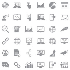 Internet Marketing Icons. Gray Flat Design. Vector Illustration.