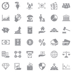 Investment Icons. Gray Flat Design. Vector Illustration.