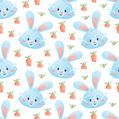 Blue bunny and a carrot seamless pattern. 