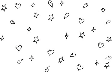 Background from hearts, drops and stars. Symbols, splashes.