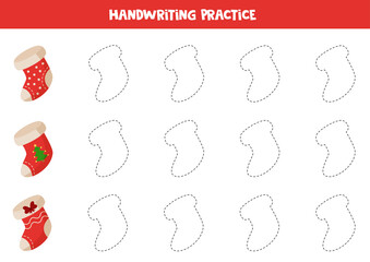 Tracing lines with cartoon Christmas socks. Writing skills practice.