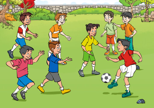 Children playing football.