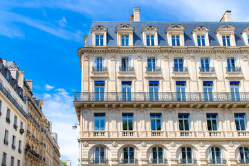 Paris, typical facades and street, beautiful buildings