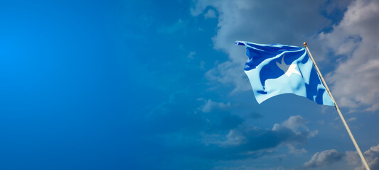 Beautiful national state flag of Somalia with blank space. Somalia flag on wide background with place for text 3D artwork.